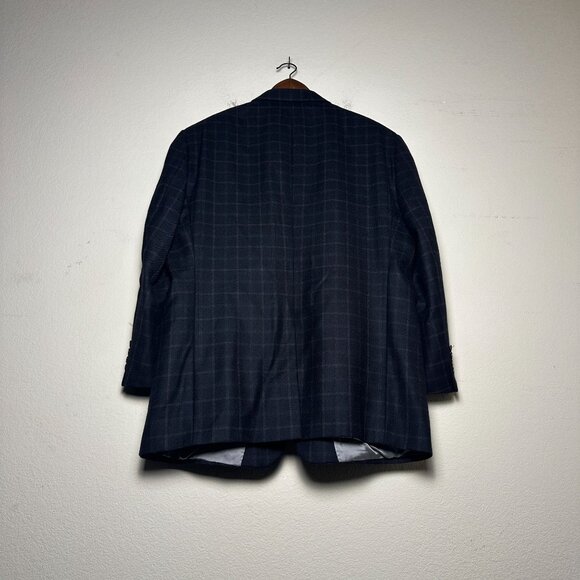 Nordstrom Wool Navy Blazer Coat Jacket Men 42L Blue Formal Windowpane Classic - Picture 3 of 16